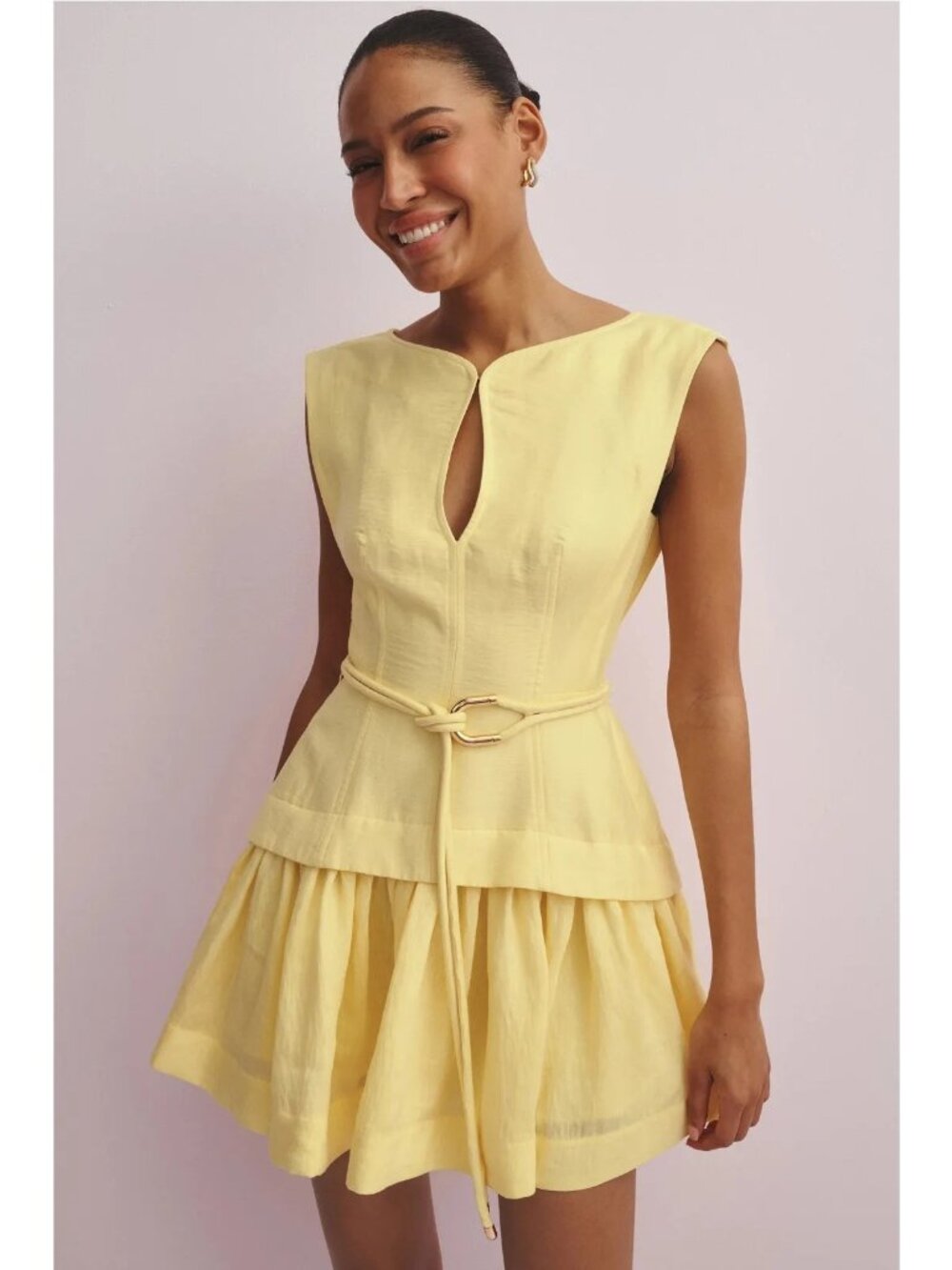Acler Remly Mini Dress in Lemon Sorbet 8 Womens Belted Linen - Picture 6 of 16